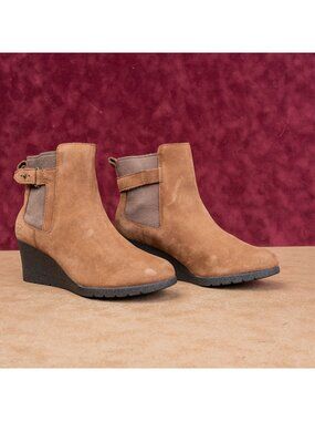 UGG Women Indra Brown Leather Waterproof Fashion Wedge Boots Booties sz 6.5